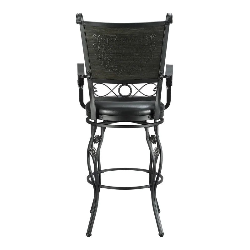 Tabouret de bar pivotant Elle Big & Tall en métal noir avec siège en similicuir