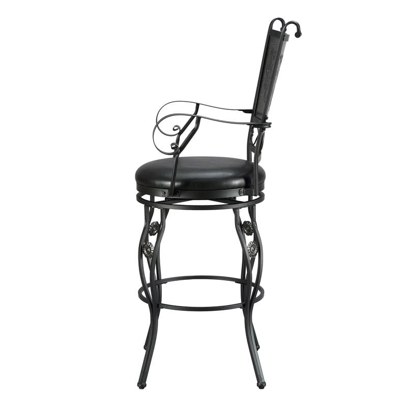 Tabouret de bar pivotant Elle Big & Tall en métal noir avec siège en similicuir
