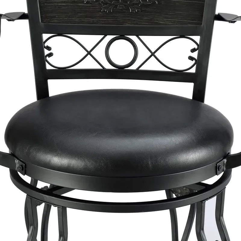 Tabouret de bar pivotant Elle Big & Tall en métal noir avec siège en similicuir