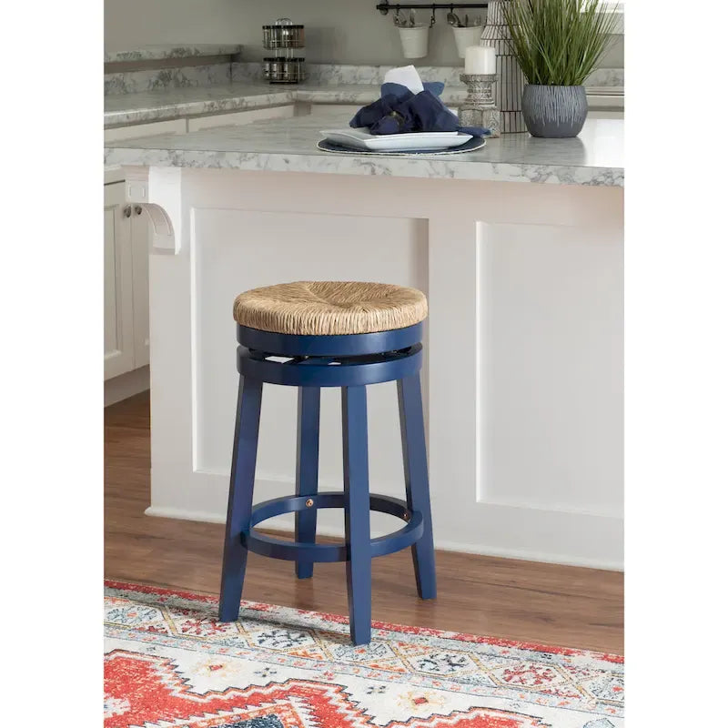 Tabouret de comptoir pivotant sans dossier Maya avec assise en jonc de mer
