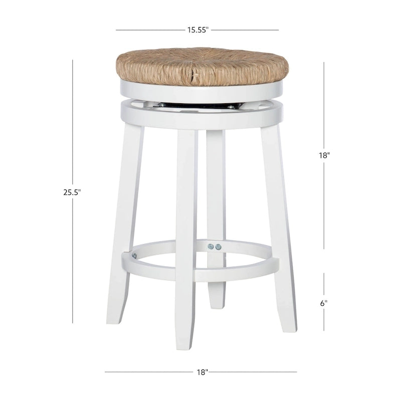 Tabouret de comptoir pivotant sans dossier Maya avec assise en jonc de mer