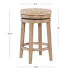 Tabouret de comptoir pivotant sans dossier Maya avec assise en jonc de mer