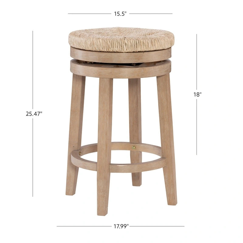 Tabouret de comptoir pivotant sans dossier Maya avec assise en jonc de mer