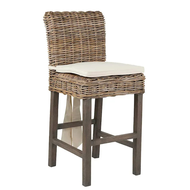 Sgabello imbottito in rattan Grey Wash di East at Main