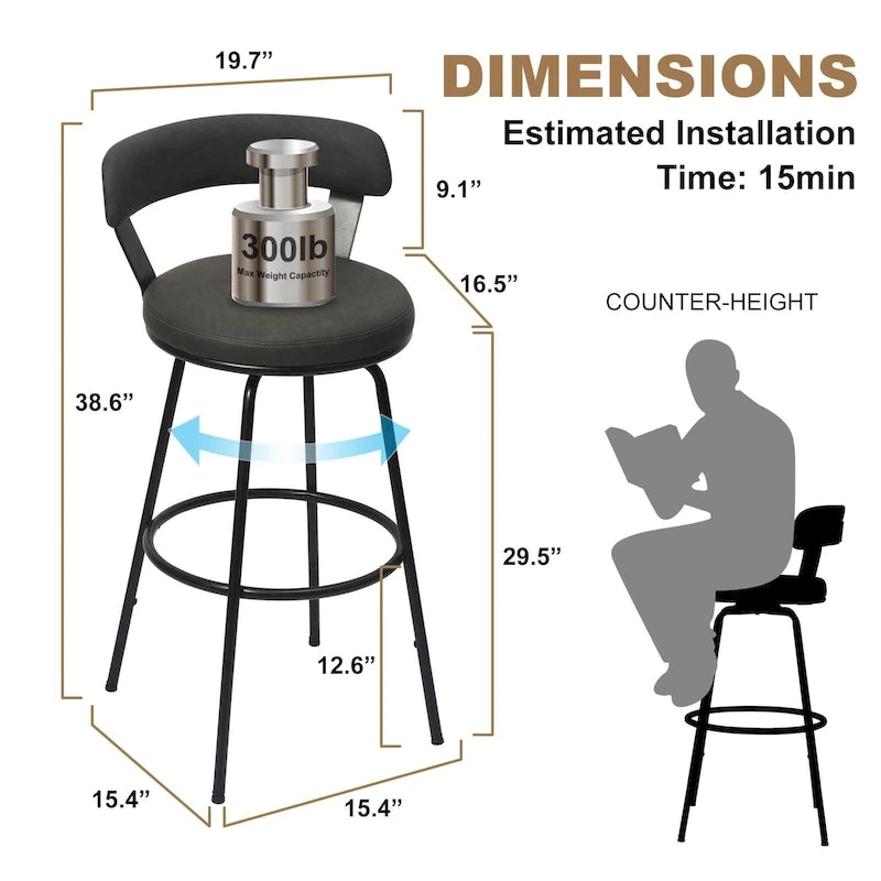 Tabourets de bar industriels pivotants Hausfame en métal à hauteur de comptoir