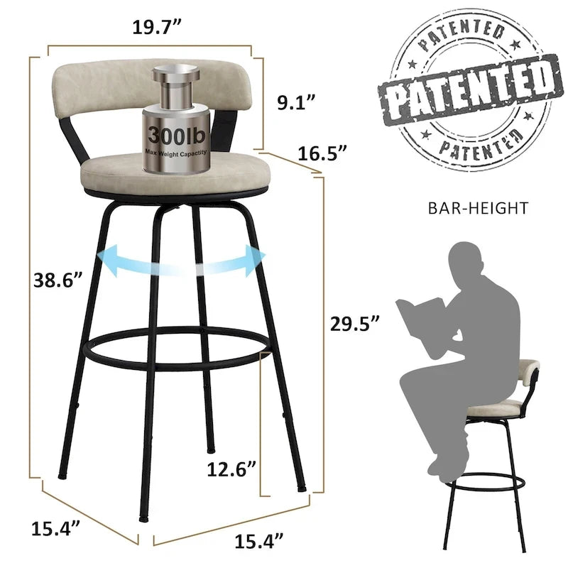 Tabourets de bar industriels pivotants Hausfame en métal à hauteur de comptoir