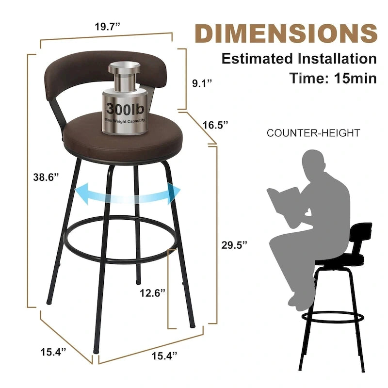 Tabourets de bar industriels pivotants Hausfame en métal à hauteur de comptoir