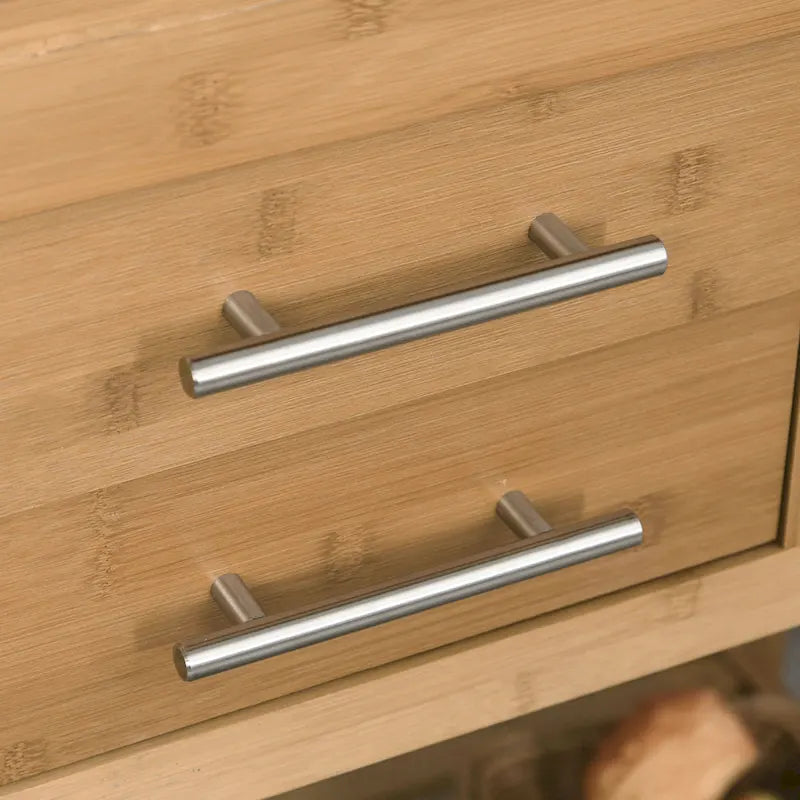 HOMCOM Carrello Cucina in Bambù con Ruote, 2 Cassetti e Ripiani Regolabili