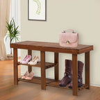 Banc d'entrée rustique en bois d'acacia à 3 niveaux avec rangement pour chaussures HomCom
