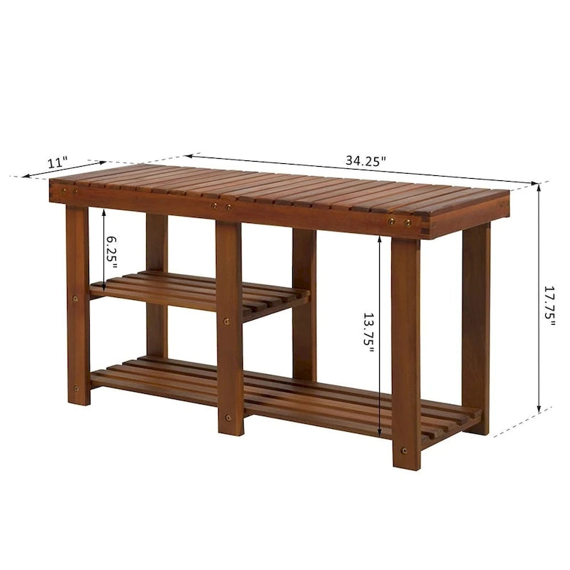 Banc d'entrée rustique en bois d'acacia à 3 niveaux avec rangement pour chaussures HomCom