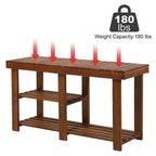 Banc d'entrée rustique en bois d'acacia à 3 niveaux avec rangement pour chaussures HomCom