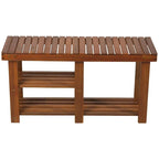 Banc d'entrée rustique en bois d'acacia à 3 niveaux avec rangement pour chaussures HomCom