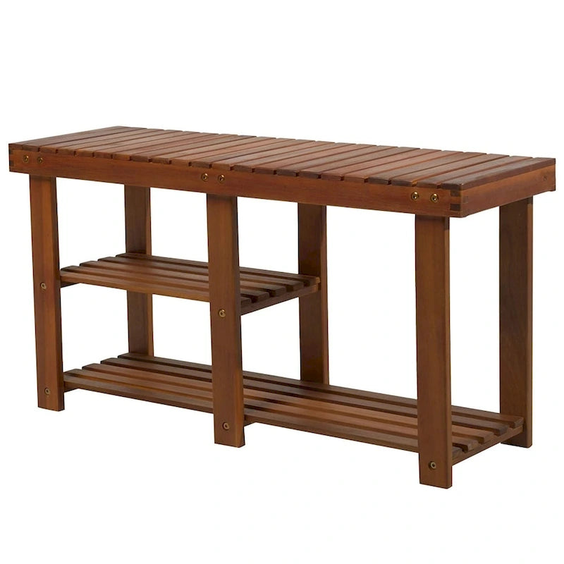 Banc d'entrée rustique en bois d'acacia à 3 niveaux avec rangement pour chaussures HomCom