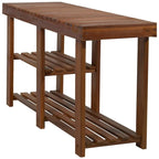Banc d'entrée rustique en bois d'acacia à 3 niveaux avec rangement pour chaussures HomCom