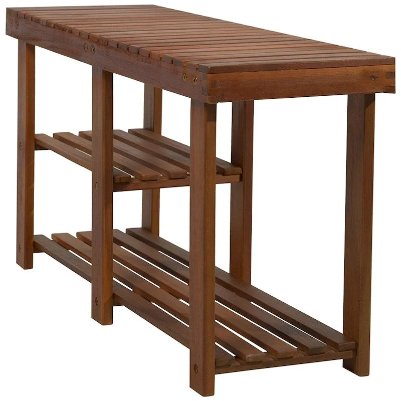 Banc d'entrée rustique en bois d'acacia à 3 niveaux avec rangement pour chaussures HomCom