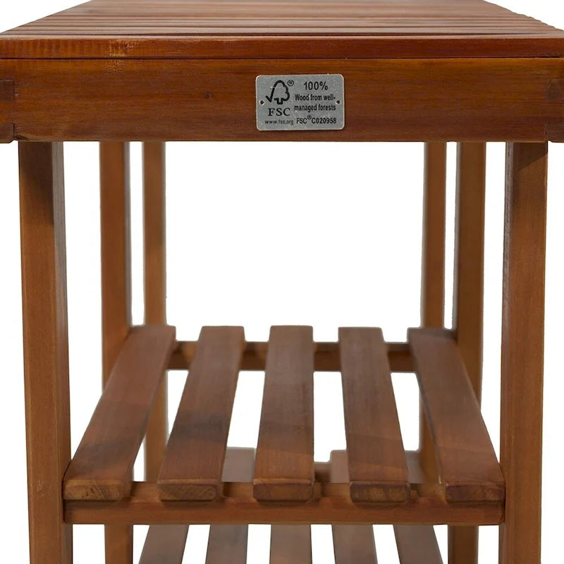 Banc d'entrée rustique en bois d'acacia à 3 niveaux avec rangement pour chaussures HomCom