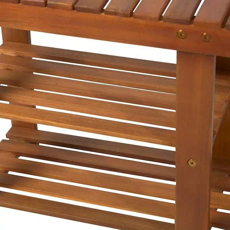 Banc d'entrée rustique en bois d'acacia à 3 niveaux avec rangement pour chaussures HomCom