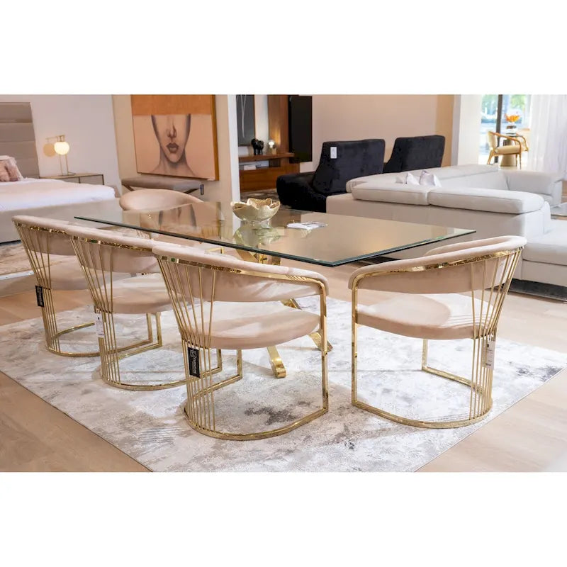 Sedia da pranzo Modrest Linda moderna in velluto beige e oro