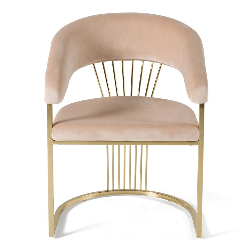 Sedia da pranzo Modrest Linda moderna in velluto beige e oro