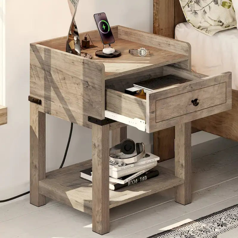 Tavolino da Divano Moasis Farmhouse con Stazione di Ricarica, Porte USB e Prese di Corrente