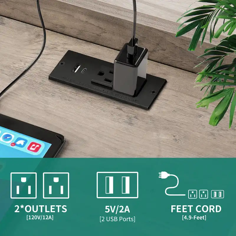 Tavolino da Divano Moasis Farmhouse con Stazione di Ricarica, Porte USB e Prese di Corrente