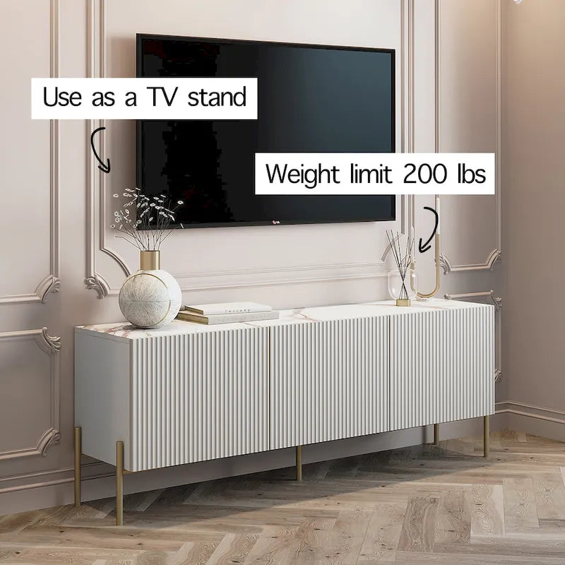 Living Skog Selline, Consolle/Mobile TV Beige, per TV fino a 65 pollici, con gambe in metallo, design Art Déco