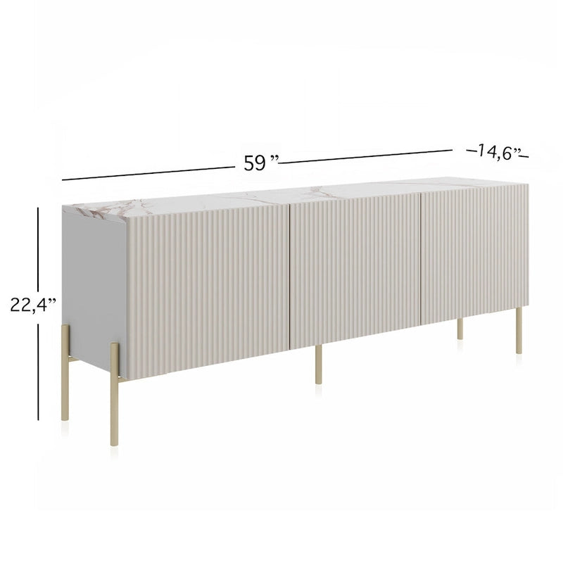 Living Skog Selline, Consolle/Mobile TV Beige, per TV fino a 65 pollici, con gambe in metallo, design Art Déco