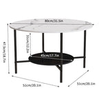 Tables basses modernes rondes à 2 niveaux avec plateau en pierre frittée - 80 cm L x 47,5 cm H