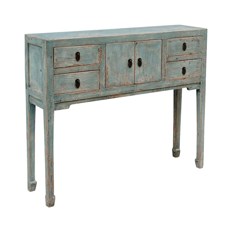 Consolle Artissance con 4 cassetti, 99 cm, color acquamarina anticato
