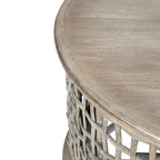 Tavolino da caffè rotondo in legno massello grigio e rattan di East at Main
