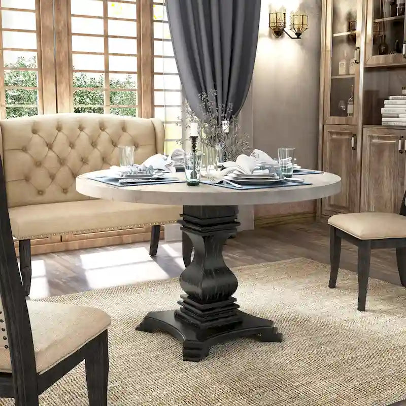 Tavolo da pranzo a piedistallo Brec Rustic White 48 pollici di Furniture of America