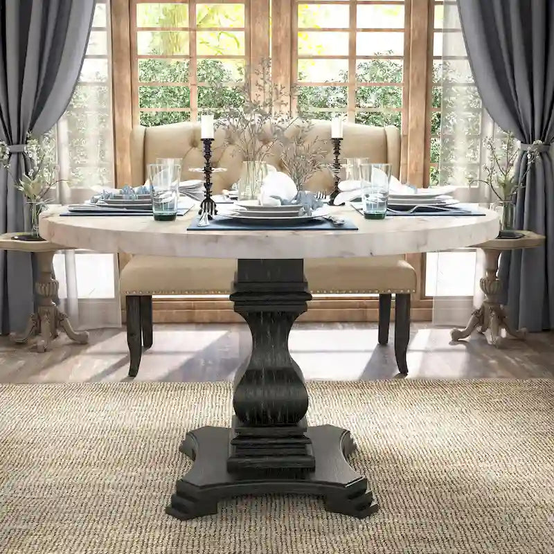 Tavolo da pranzo a piedistallo Brec Rustic White 48 pollici di Furniture of America