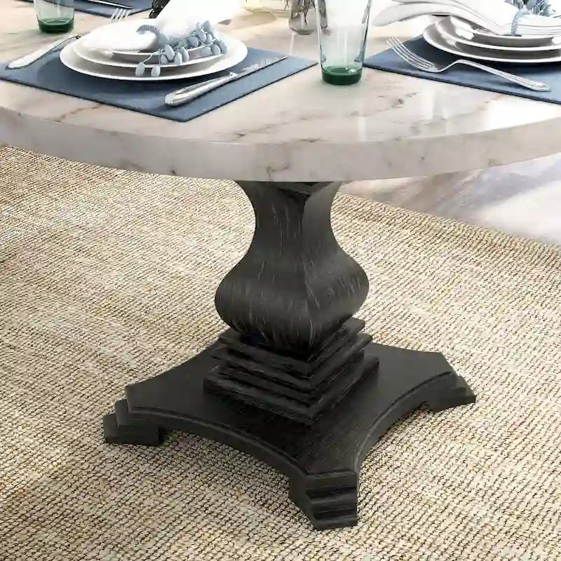 Tavolo da pranzo a piedistallo Brec Rustic White 48 pollici di Furniture of America