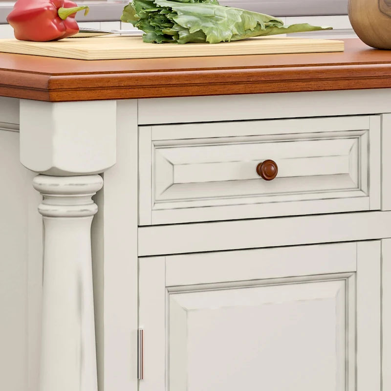 Isola da Cucina Monarch in Legno Bianco Sporco di Homestyles - 122 x 91 x 63,5 cm