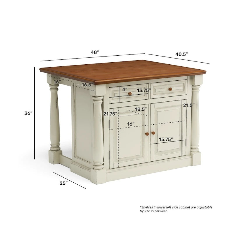 Isola da Cucina Monarch in Legno Bianco Sporco di Homestyles - 122 x 91 x 63,5 cm