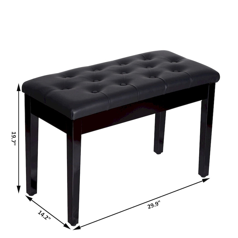 HOMCOM Panca Pianoforte Tradizionale in Betulla Stile Country con Imbottitura in Similpelle per 2 Persone - Nera