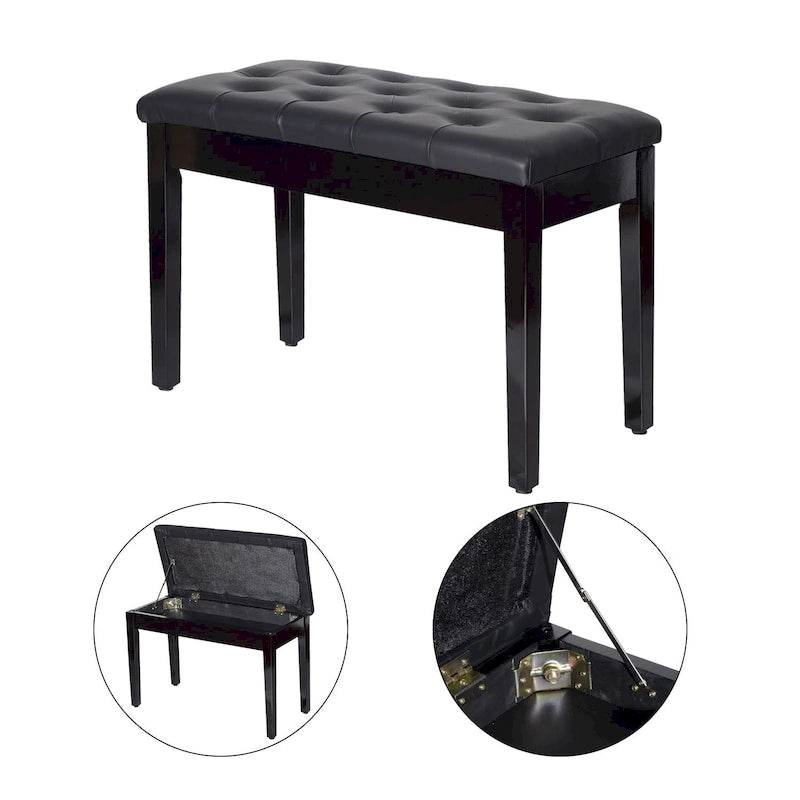 HOMCOM Panca Pianoforte Tradizionale in Betulla Stile Country con Imbottitura in Similpelle per 2 Persone - Nera
