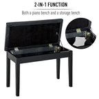 HOMCOM Panca Pianoforte Tradizionale in Betulla Stile Country con Imbottitura in Similpelle per 2 Persone - Nera