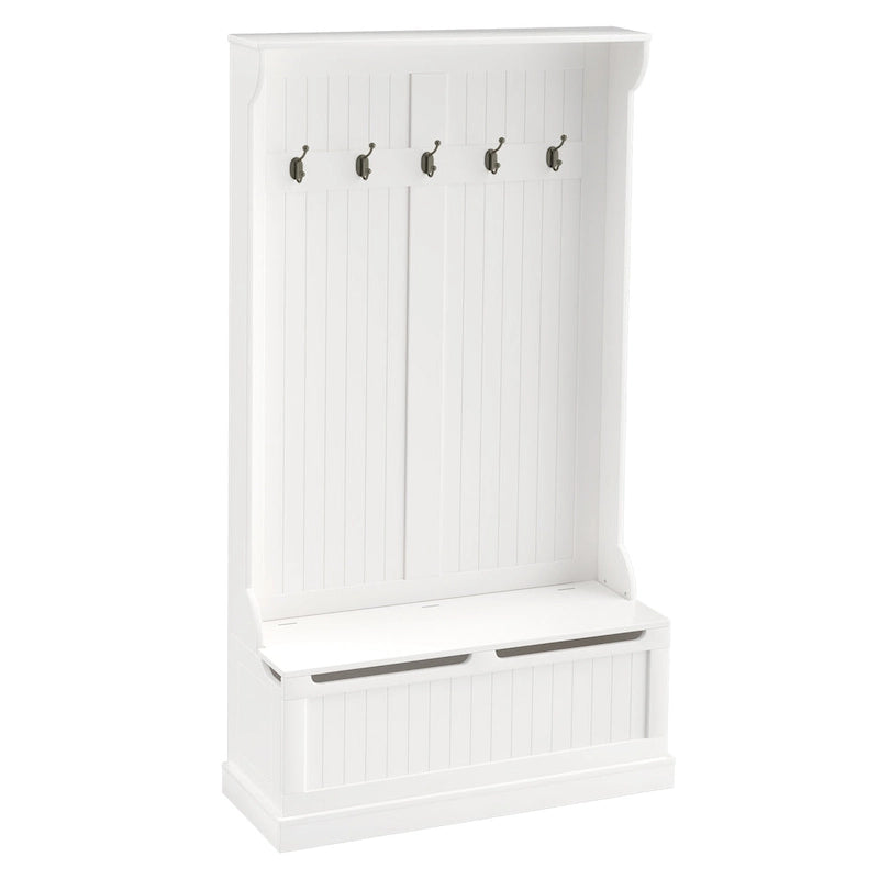HOMCOM Banc de Rangement et Porte-Manteau d'Entrée 3-en-1, 71 po, avec 5 Crochets Doubles en Acier et Ancrage Anti-Basculement