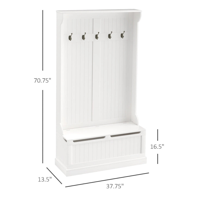 HOMCOM Banc de Rangement et Porte-Manteau d'Entrée 3-en-1, 71 po, avec 5 Crochets Doubles en Acier et Ancrage Anti-Basculement