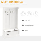 HOMCOM Banc de Rangement et Porte-Manteau d'Entrée 3-en-1, 71 po, avec 5 Crochets Doubles en Acier et Ancrage Anti-Basculement