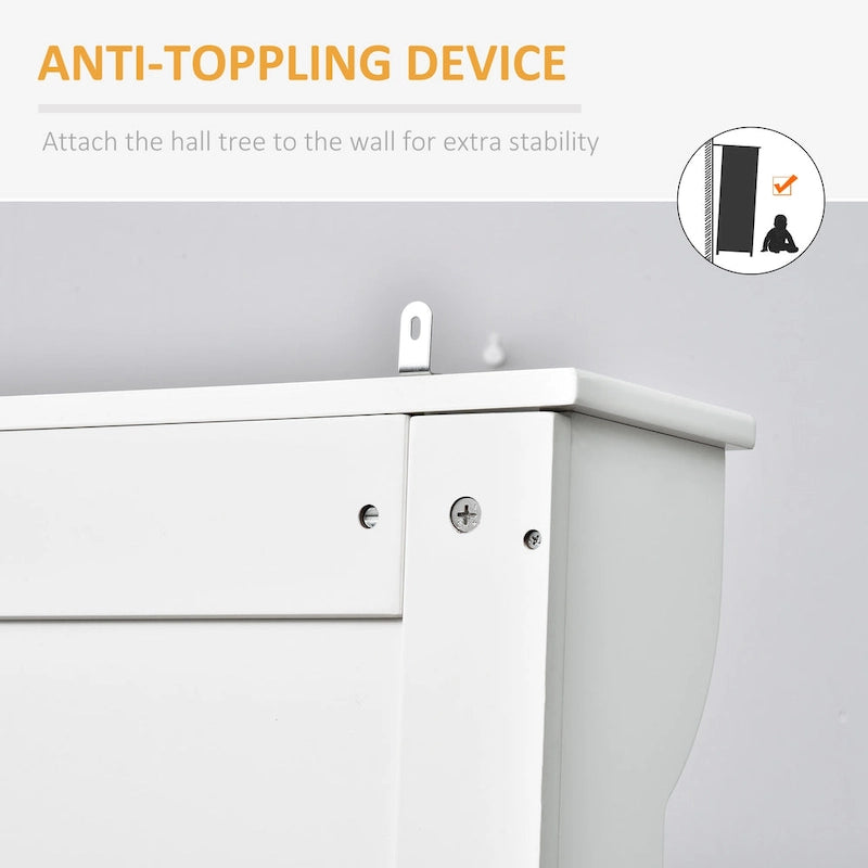 HOMCOM Banc de Rangement et Porte-Manteau d'Entrée 3-en-1, 71 po, avec 5 Crochets Doubles en Acier et Ancrage Anti-Basculement
