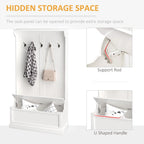 HOMCOM Banc de Rangement et Porte-Manteau d'Entrée 3-en-1, 71 po, avec 5 Crochets Doubles en Acier et Ancrage Anti-Basculement