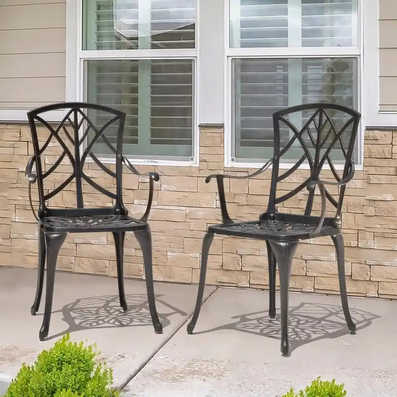 Outdoor 2-Piece Patio Chair Set, Cast Aluminum, Black with Gold-painted Edge