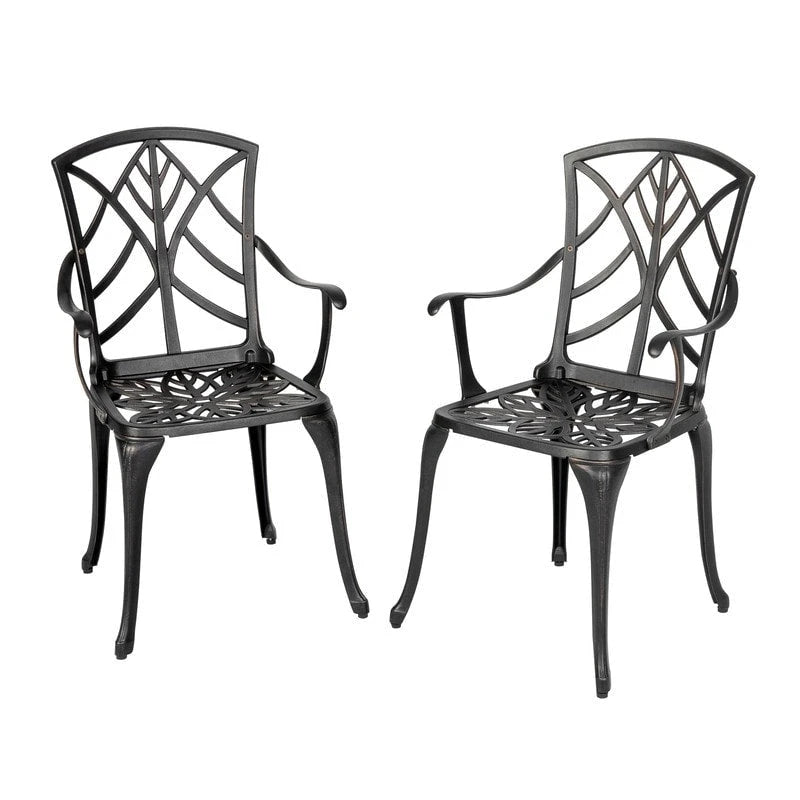 Set da 2 sedie da patio per esterni, in fusione di alluminio, nere con bordo verniciato color oro