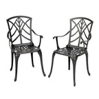 Set da 2 sedie da patio per esterni, in fusione di alluminio, nere con bordo verniciato color oro