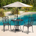 Set da 2 sedie da patio per esterni, in fusione di alluminio, nere con bordo verniciato color oro
