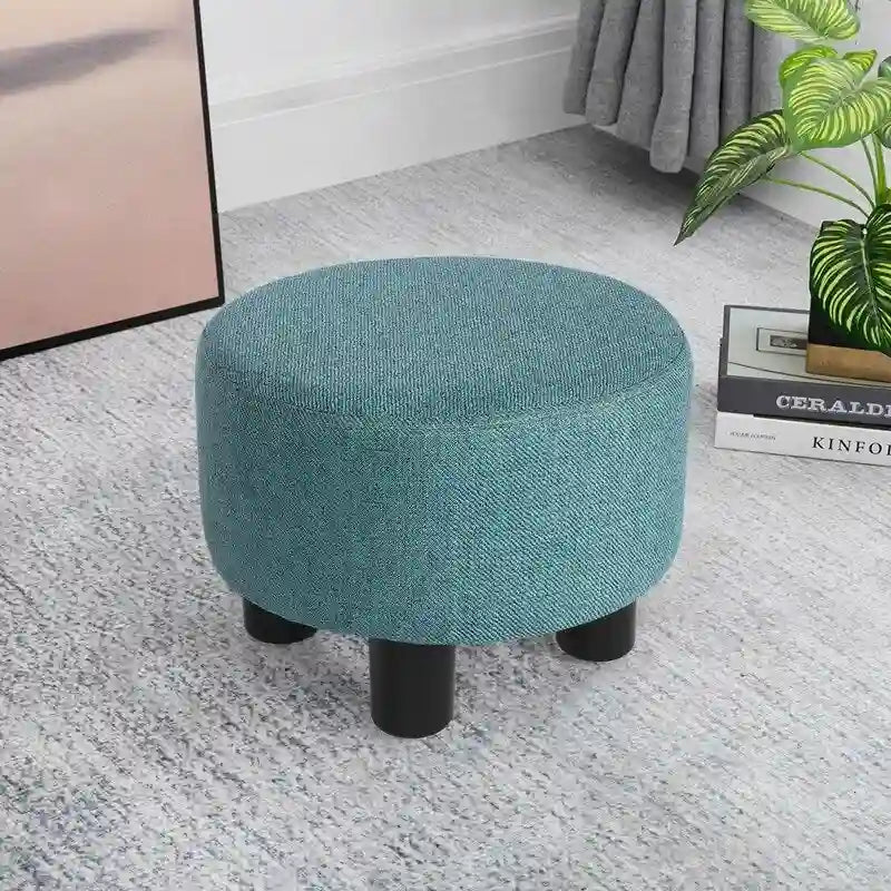 Adeco Moderno Poggiapiedi Pouf Sgabello Rotondo Piccolo in Tessuto per Camera