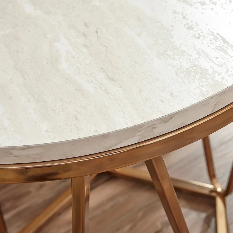 Tavolino Rotondo Moderno in Finto Marmo Henderson SEI Furniture con Base Geometrica Dorata