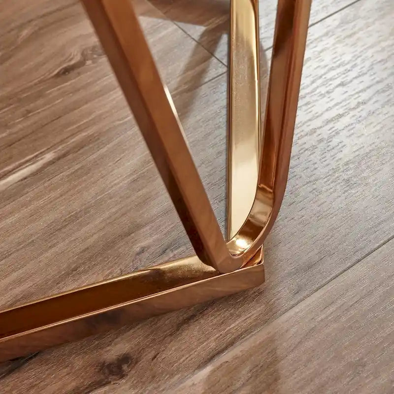 Tavolino Rotondo Moderno in Finto Marmo Henderson SEI Furniture con Base Geometrica Dorata